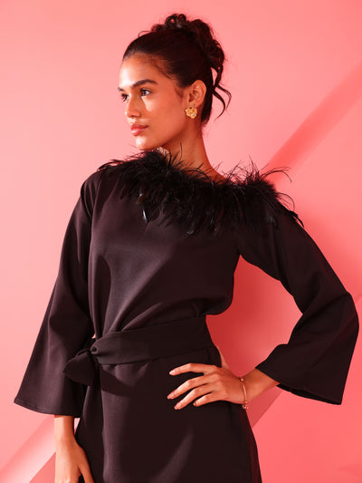 Black showstopper Feathered Dress