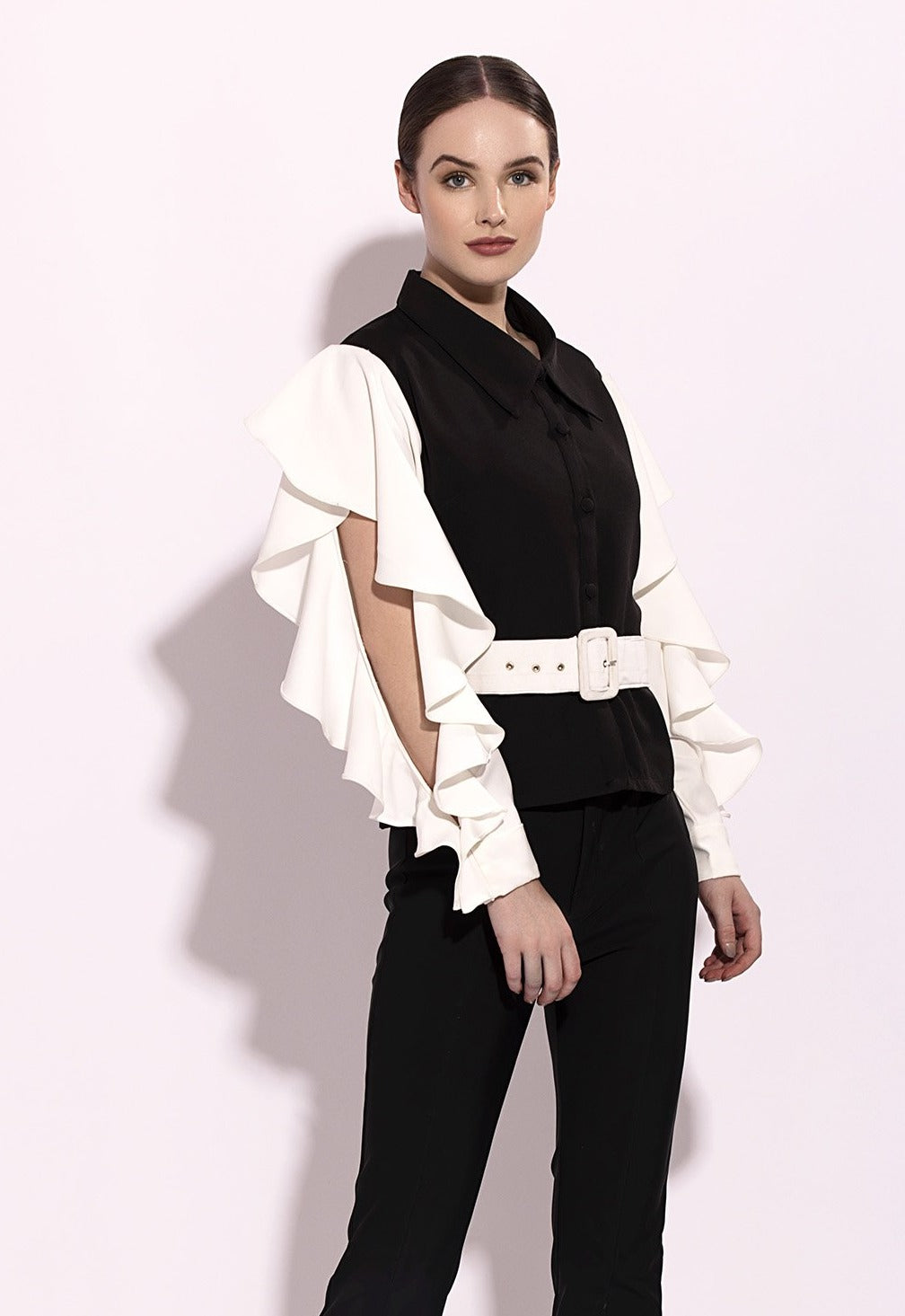 Ruffle Sleeve Belted Top