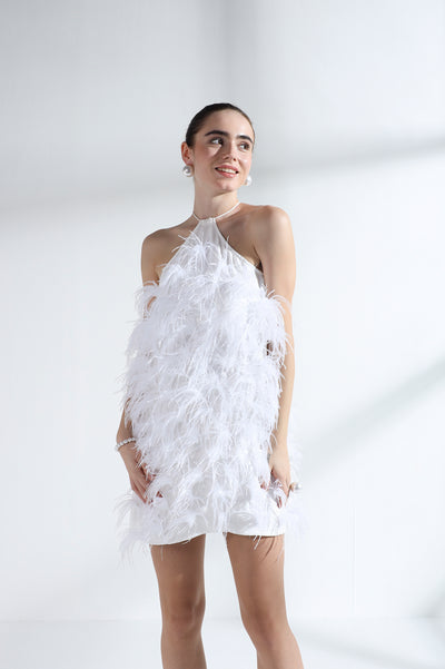 Feathered Dress (White)