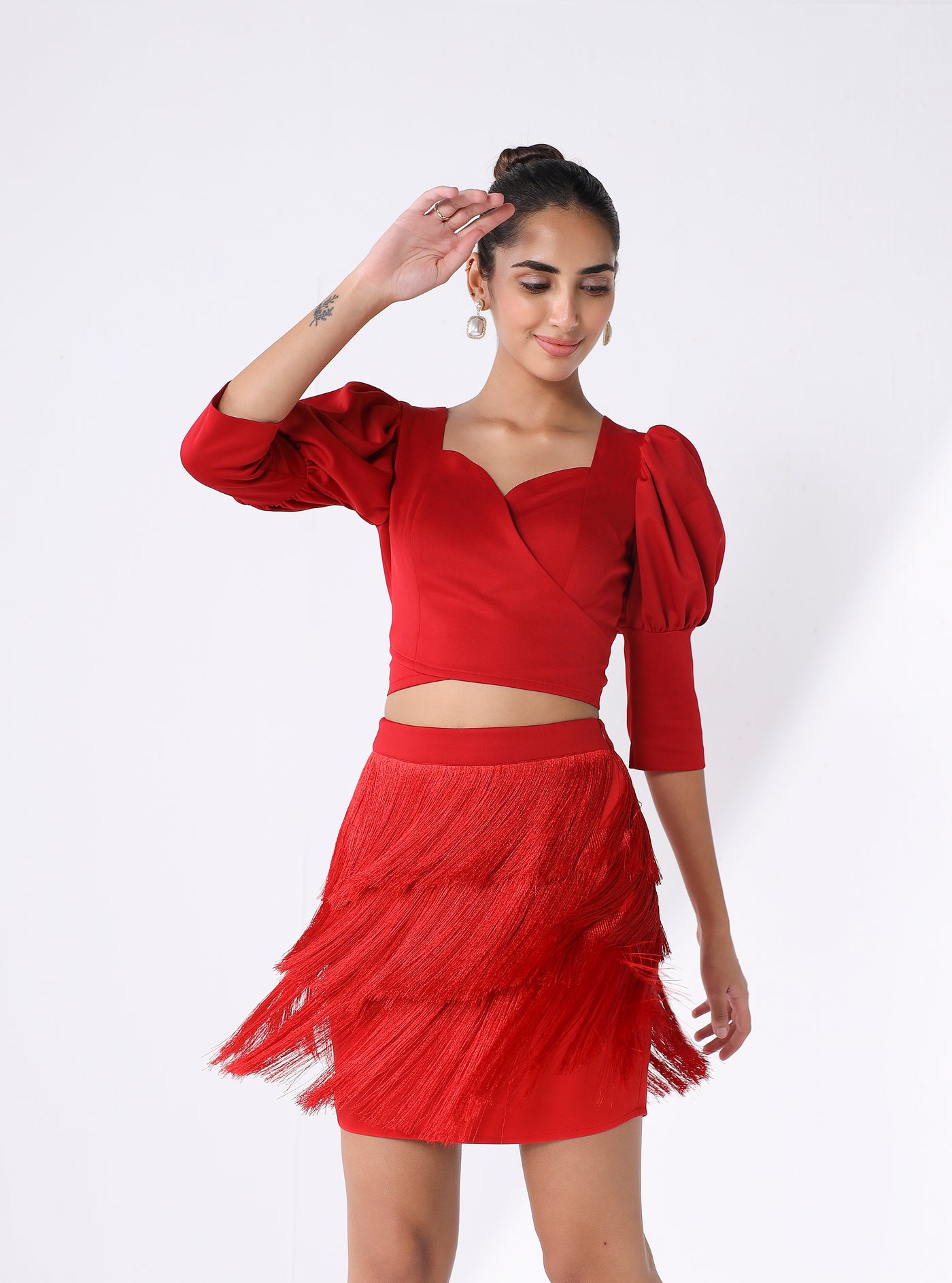 Skirt Red Fringe Crop Top You're A Complete Babe Fringe Top And