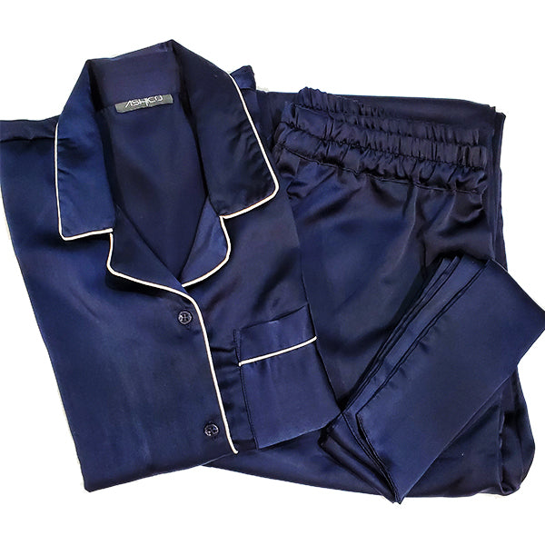 Navy Blue Satin Night Suit Set